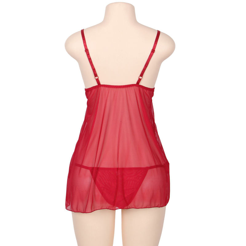 Subblime Queen Plus Babydoll With Bow And Floral Laces Red - UABDSM