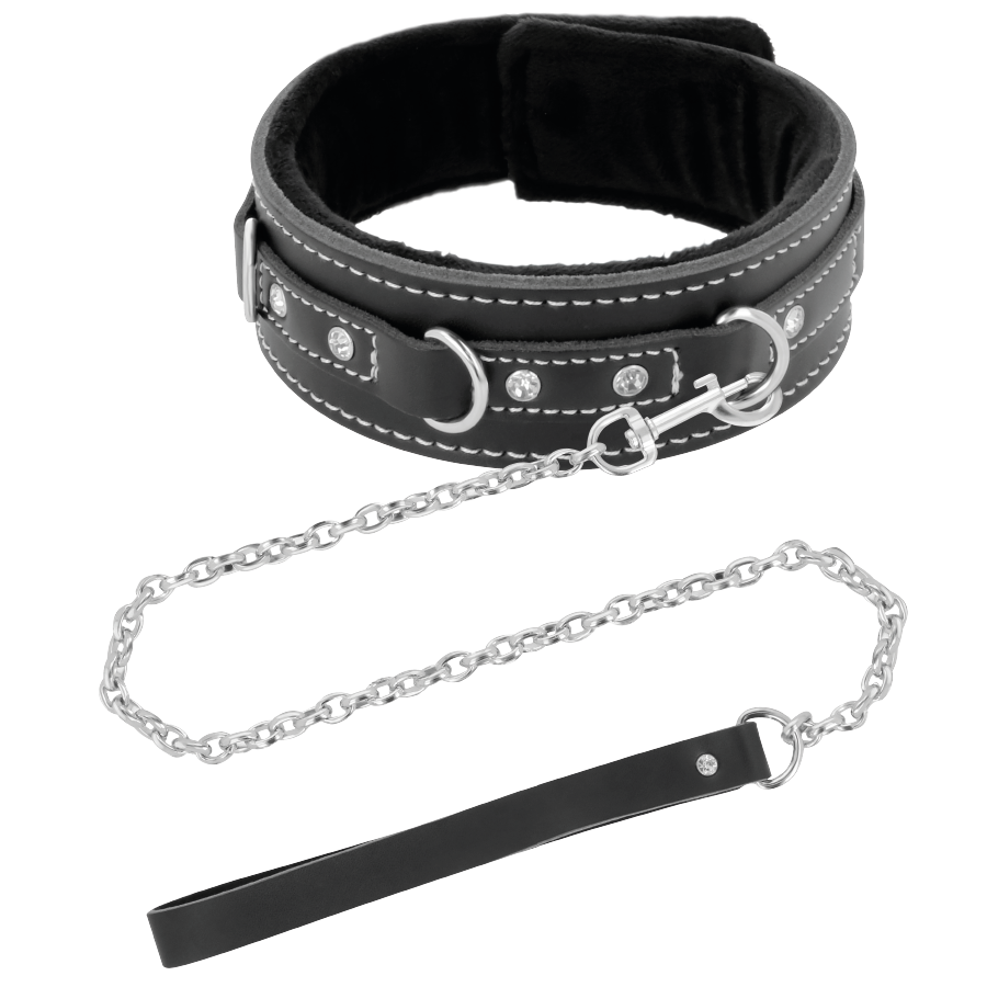 Darkness Black Furry Collar With Leash - UABDSM