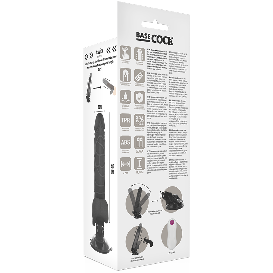 Basecock Realistic Vibrator Remote Control Black 19.5cm - UABDSM
