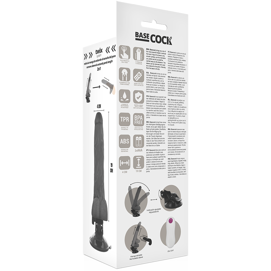 Basecock Realistic Vibrator Remote Control Black 19 Cm - UABDSM