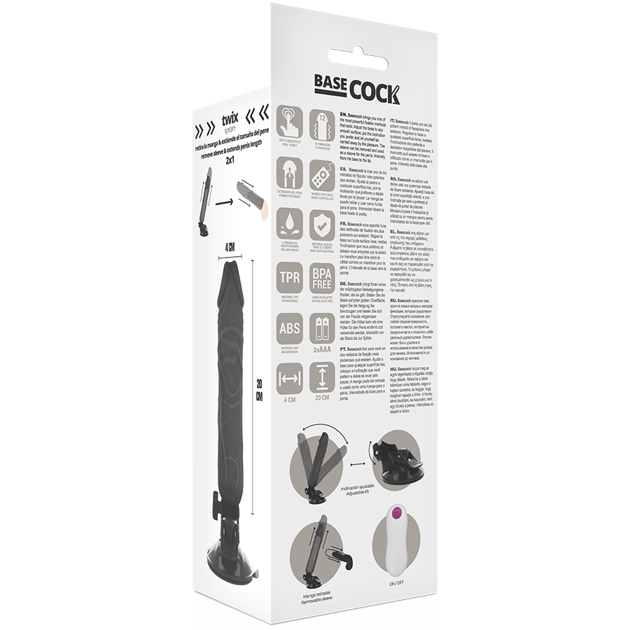Basecock Realistic Vibrator Remote Control Black 20 Cm - UABDSM