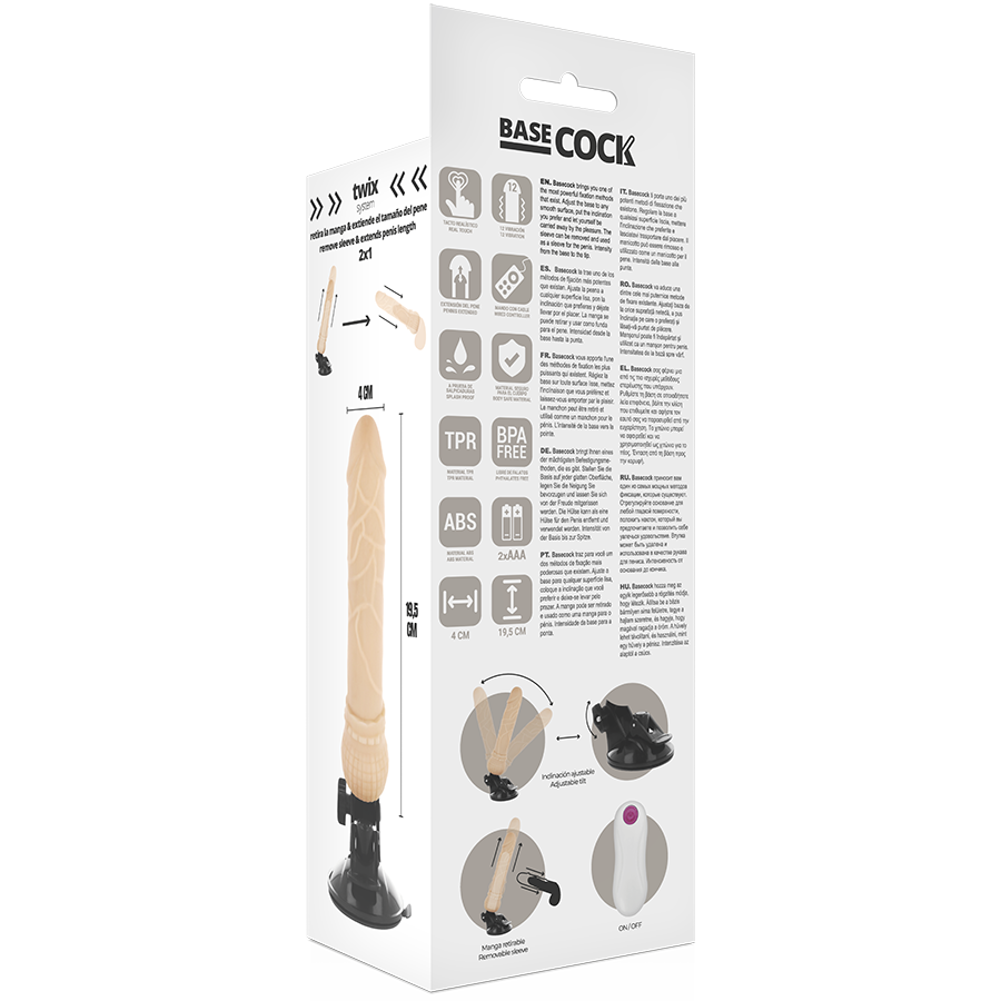 Basecock Realistic Vibrator Remote Control Flesh 19.5 Cm - UABDSM