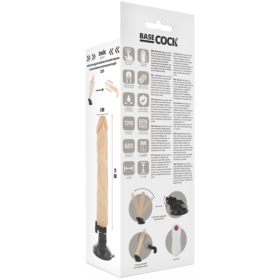 Basecock Realistic Vibrator Remote Control Flesh 21 Cm - UABDSM