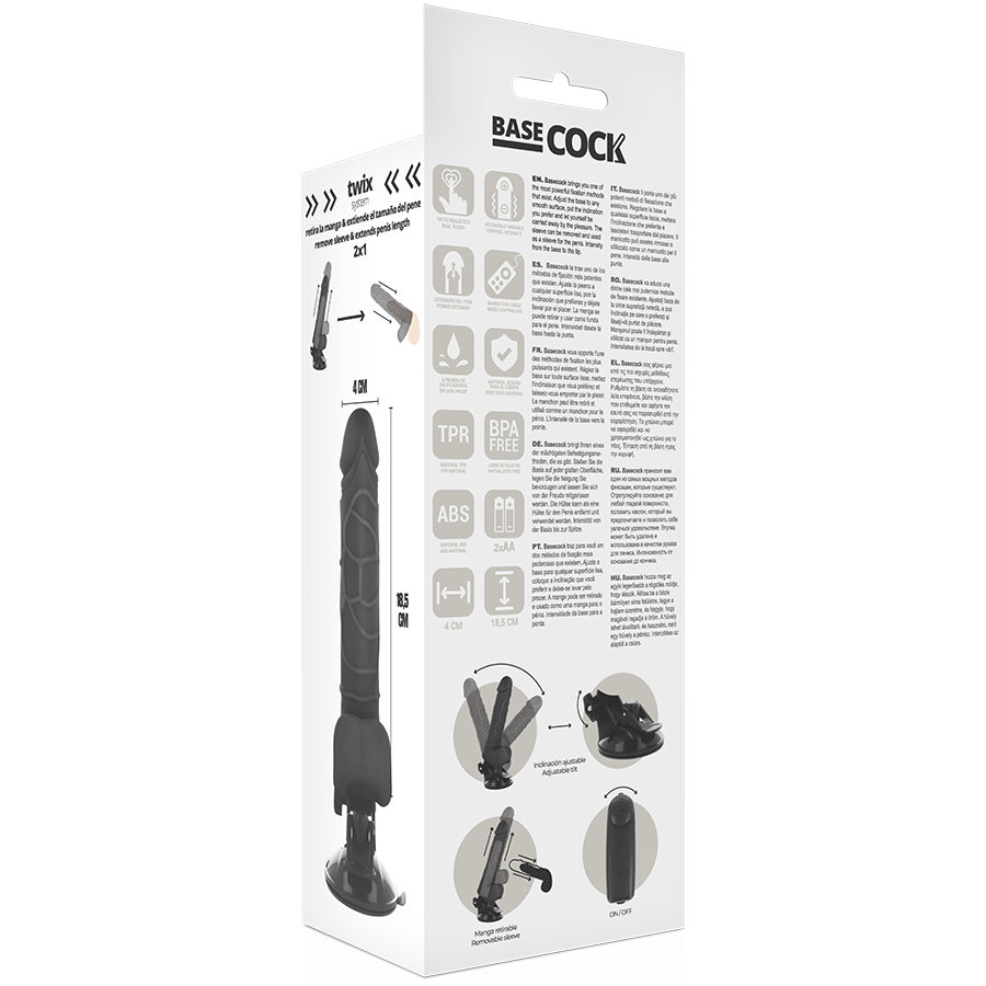 Basecock Realistic Vibrator Remote Control Black 18.5cm - UABDSM