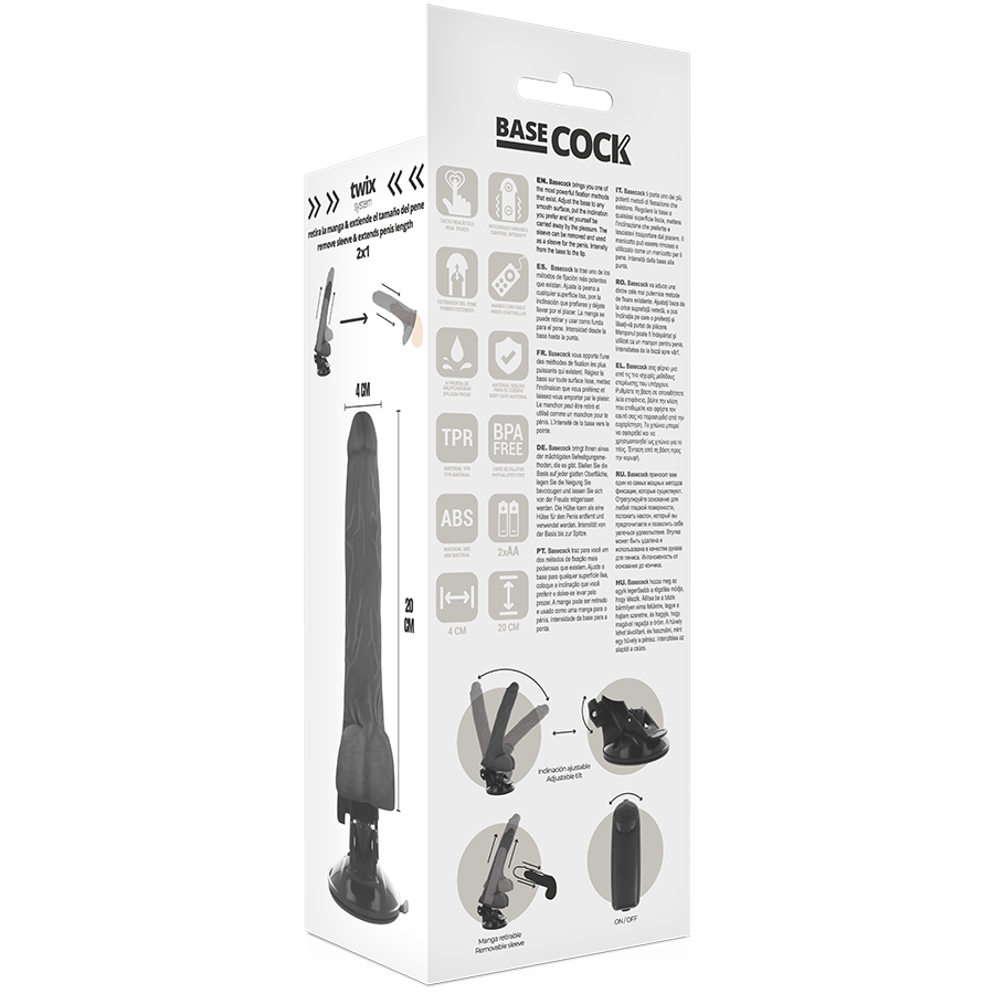Basecock Realistic Vibrator Remote Control Black 20cm - UABDSM