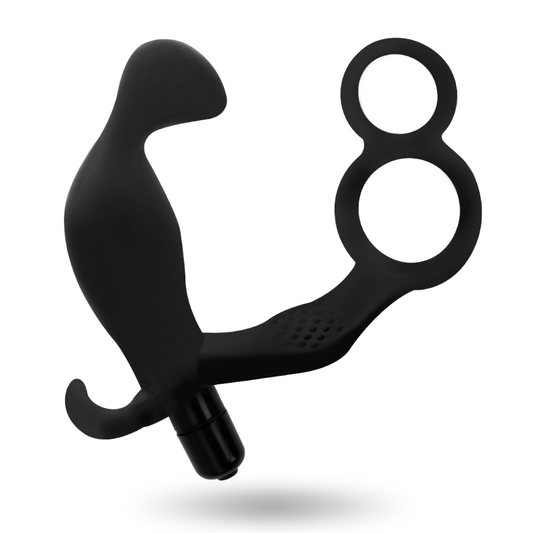 Addicted Toys Anal Plug With Double Penis Ring And Testicles Black - UABDSM