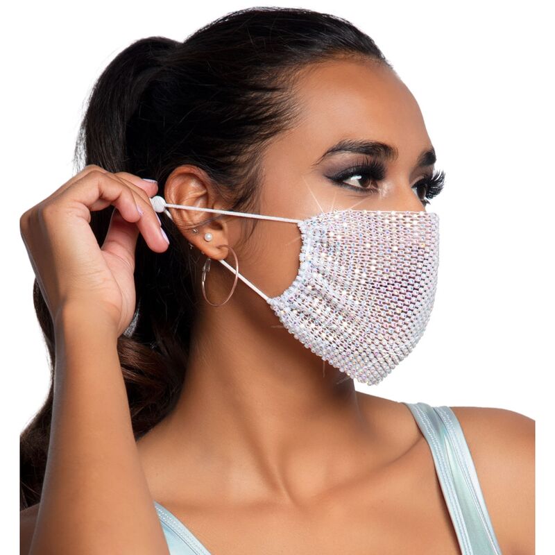 Leg Avenue Harlow Rhinest Face Mask - White - UABDSM