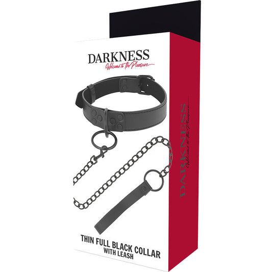 Darkness Thin Black Full Collar With Leash - UABDSM