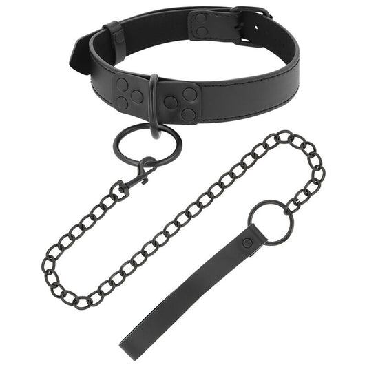 Darkness Thin Black Full Collar With Leash Darkness Thin Black Full Collar With Leash - UABDSM