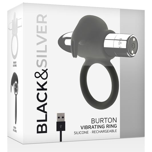 Black&silver Burton Rechargeable Vibrating Ring 10v - UABDSM