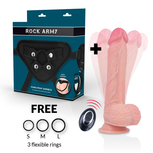 Rockarmy Harness + Liquid Silicone Vibrator Premium Apache Remote Control 22cm - UABDSM