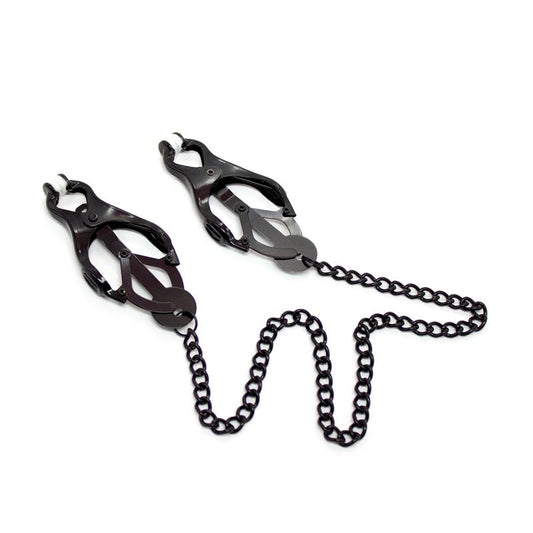 Japanese Nipple Clamps with Chain Black Japanese Nipple Clamps with Chain Black - UABDSM
