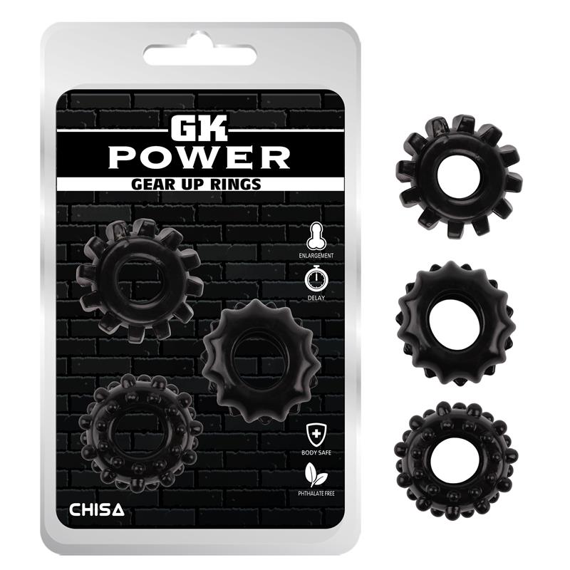 Kit 3 Cock Ring Gear Up Black - UABDSM