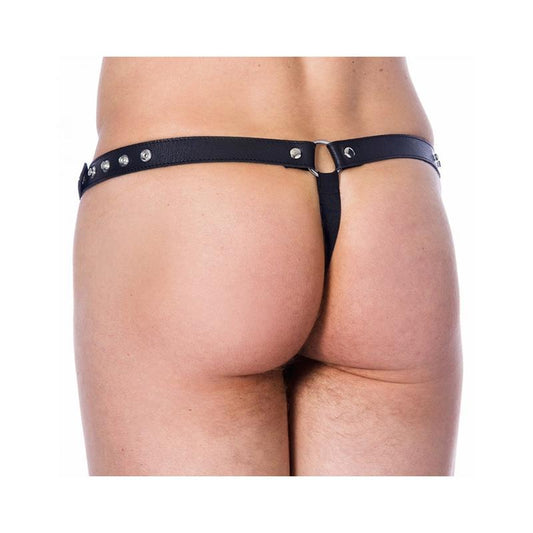 Leather G-string Adjustable Black - UABDSM