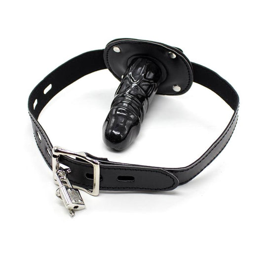 Locking Long Penis 10 cm Gag Ball Black - UABDSM