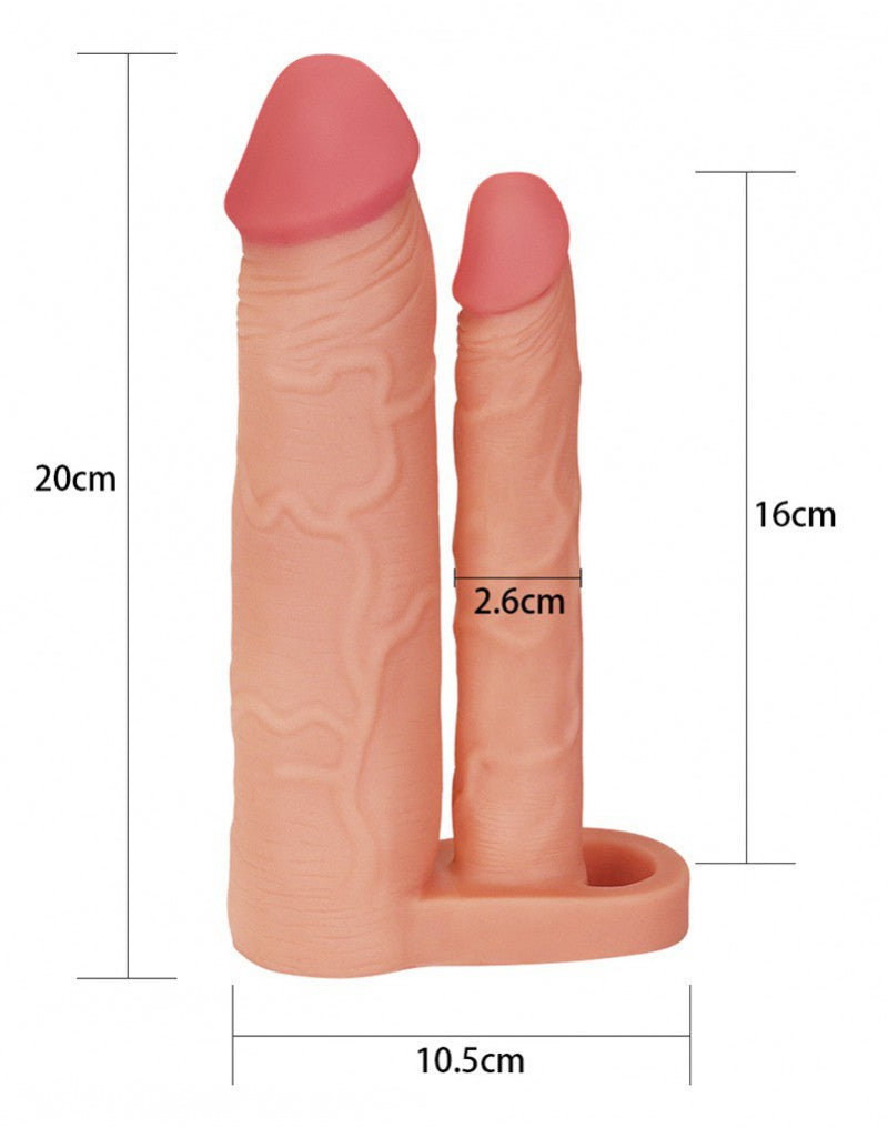 Love Toy - Pleasure X Tender Double Penis Sleeve + 5 Cm - Nude - UABDSM