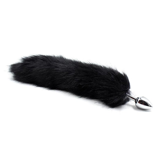 Metal Butt Plug 7 cm with Tail Velvet Touch 40 cm Black - UABDSM