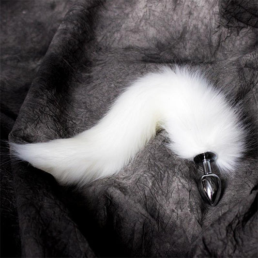 Metal Butt Plug 7 cm with Tail Velvet Touch 40 cm White - UABDSM