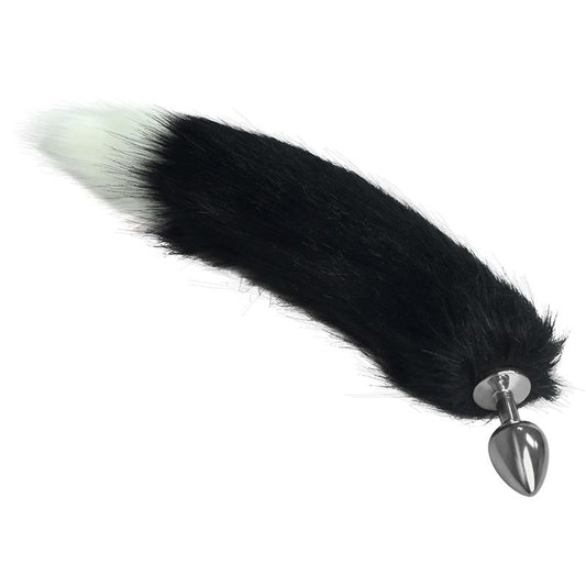 Metal Butt Plug with Black and White Fox Tail Metal Butt Plug with Black and White Fox Tail - UABDSM
