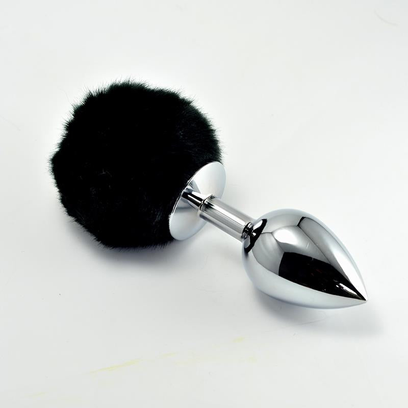 Metal Butt Plug with Black Pompon Size L - UABDSM