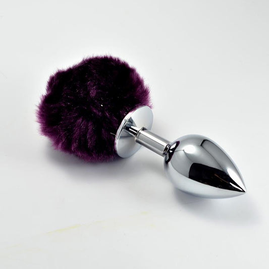 Metal Butt Plug with Purple Pompon Size S Metal Butt Plug with Purple Pompon Size S - UABDSM
