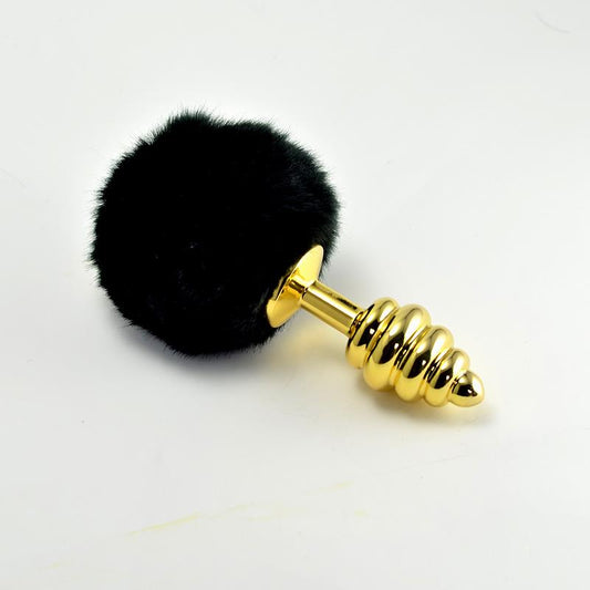 Metal Spiral Butt Plug with Black Pompon Metal Spiral Butt Plug with Black Pompon - UABDSM