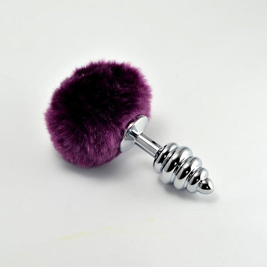 Metal Spiral Butt Plug with Purple Pompon Metal Spiral Butt Plug with Purple Pompon - UABDSM