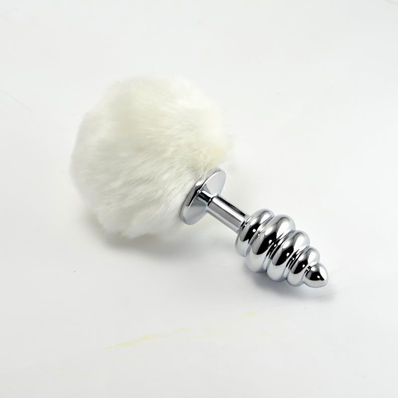Metal Spiral Butt Plug with White Pompon - UABDSM