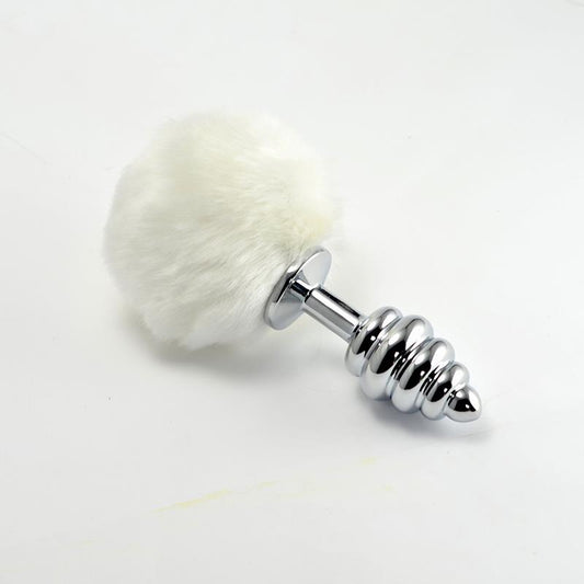 Metal Spiral Butt Plug with White Pompon Metal Spiral Butt Plug with White Pompon - UABDSM