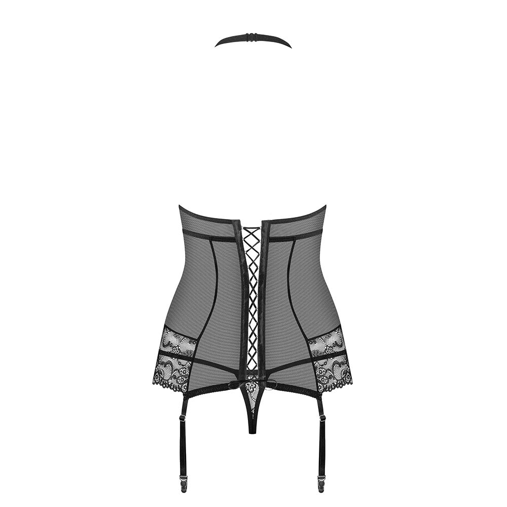 Obsessive - 838-COR-1 corset & thong - S/M - Black - UABDSM