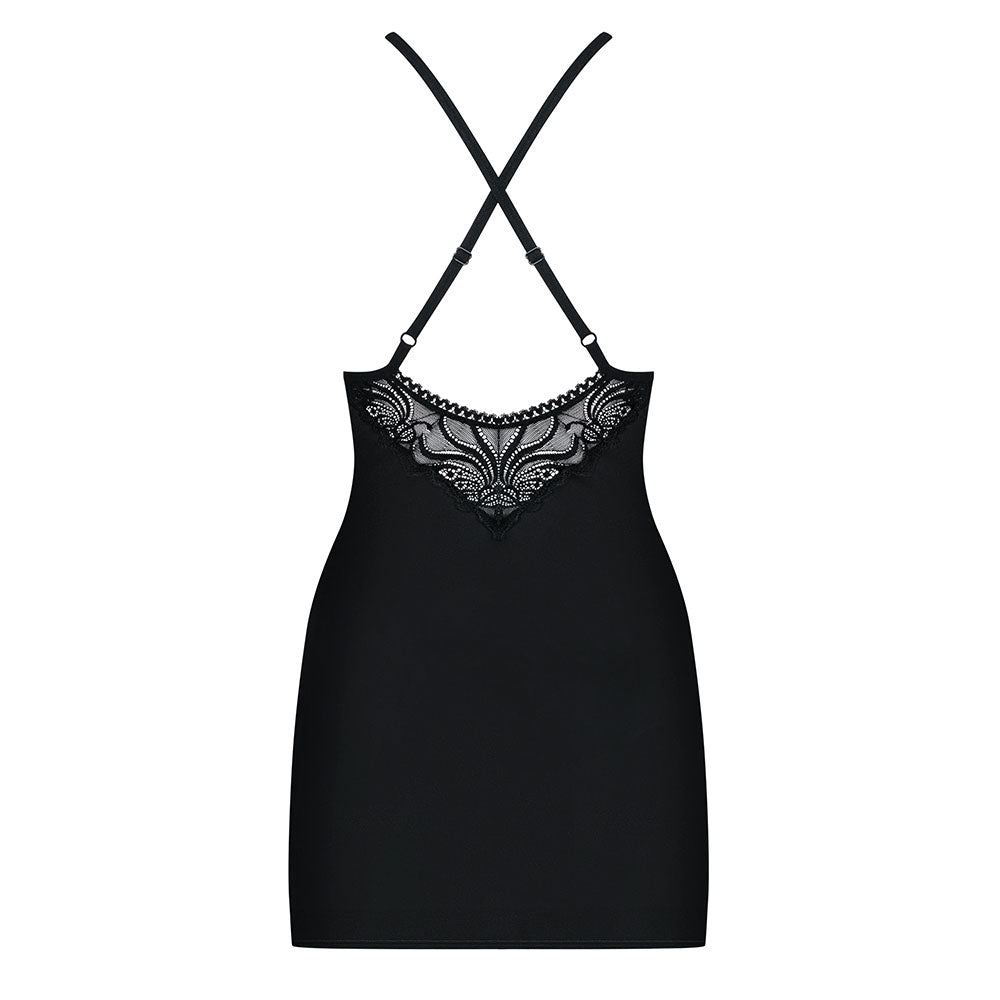 Obsessive - 828-CHE-1 chemise & thong S/M - Black - UABDSM