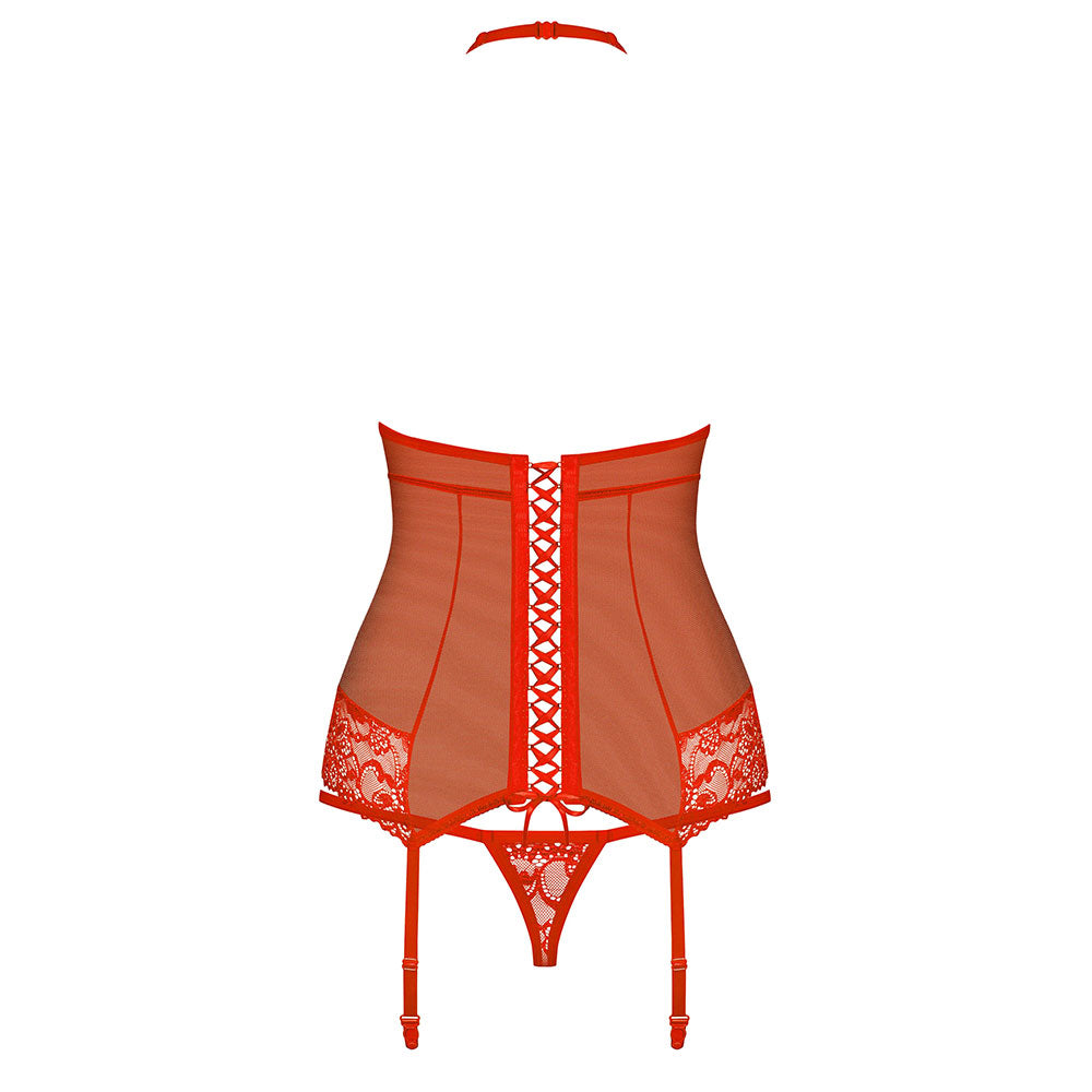 Obsessive - 838-COR-3 corset & thong L/XL - Red - UABDSM