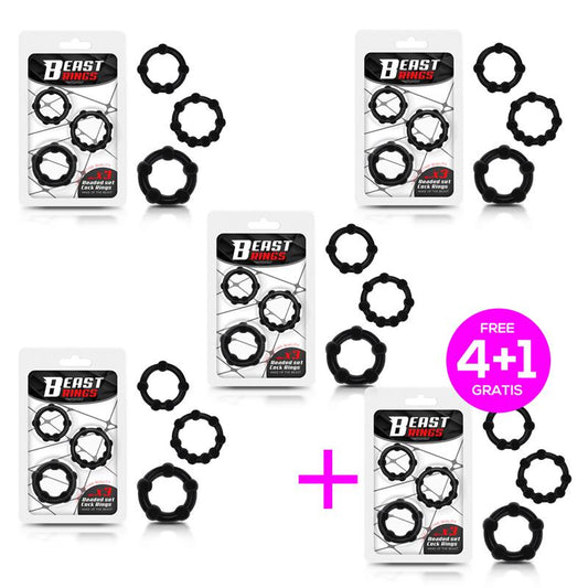 Pack 4+1 Set 3 Cock Ring Beaded Flexible Black Pack 4+1 Set 3 Cock Ring Beaded Flexible Black - UABDSM