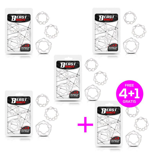 Pack 4+1 Set 3 Penis Ring Beaded Flexibles Clear Pack 4+1 Set 3 Penis Ring Beaded Flexibles Clear - UABDSM