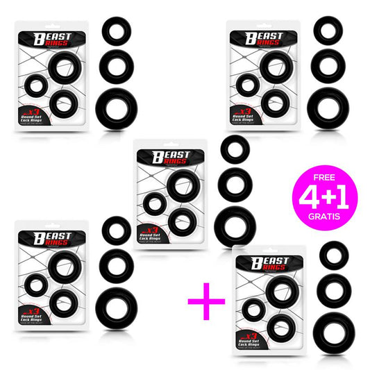 Pack 4+1 Set 3 Penis ring Flexible Black Pack 4+1 Set 3 Penis ring Flexible Black - UABDSM
