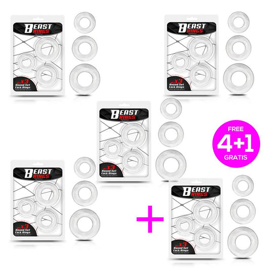 Pack 4+1 Set 3 Penis Ring Flexible Clear Pack 4+1 Set 3 Penis Ring Flexible Clear - UABDSM