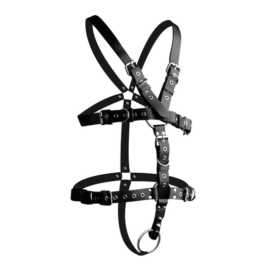 Strict Leather Body Harness with Cock Ring - X-Large - UABDSM
