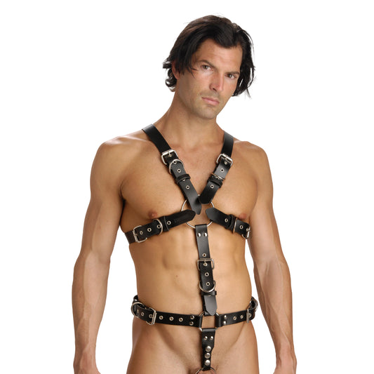 Strict Leather Body Harness with Cock Ring - X-Large - UABDSM