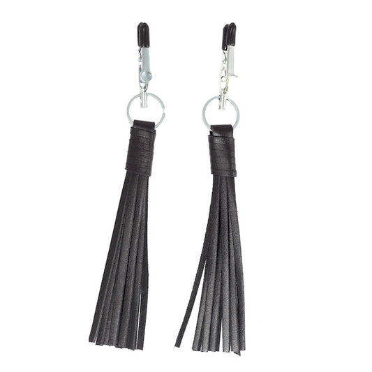 Nipple Clamps With Black Leather Tassels Nipple Clamps With Black Leather Tassels - UABDSM
