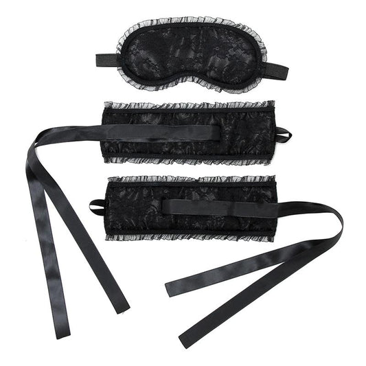 Rimba Bondage Play Bondage Satin Look Handcuffs with Mask Black Rimba Bondage Play Bondage Satin Look Handcuffs with Mask Black - UABDSM