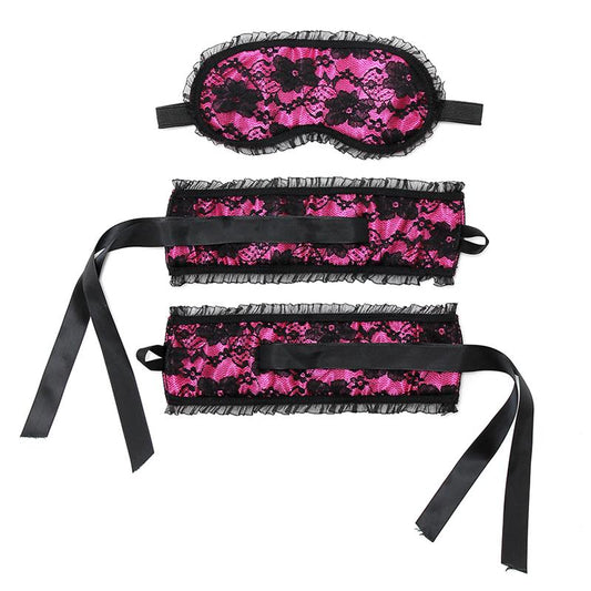 Rimba Bondage Play Bondage Satin Look Handcuffs with Mask Pink Rimba Bondage Play Bondage Satin Look Handcuffs with Mask Pink - UABDSM