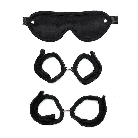 Rimba Bondage Play Handcuffs Foot Cuffs and Mask Black - UABDSM