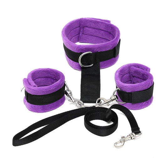 Handcuffs to Collar with Leash Adjustable and Detachable Purple Handcuffs to Collar with Leash Adjustable and Detachable Purple - UABDSM