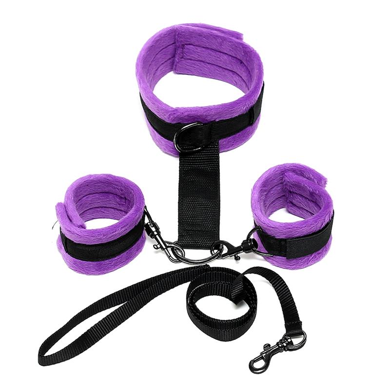 Handcuffs to Collar with Leash Adjustable and Detachable Purple - UABDSM