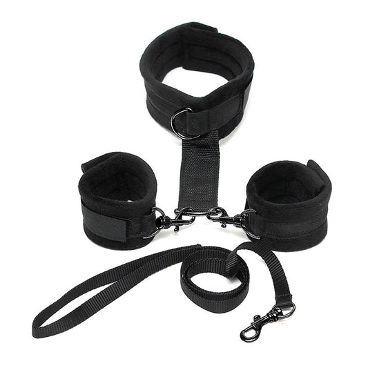 Handcuffs to Collar with Leash Adjustable Black Handcuffs to Collar with Leash Adjustable Black - UABDSM