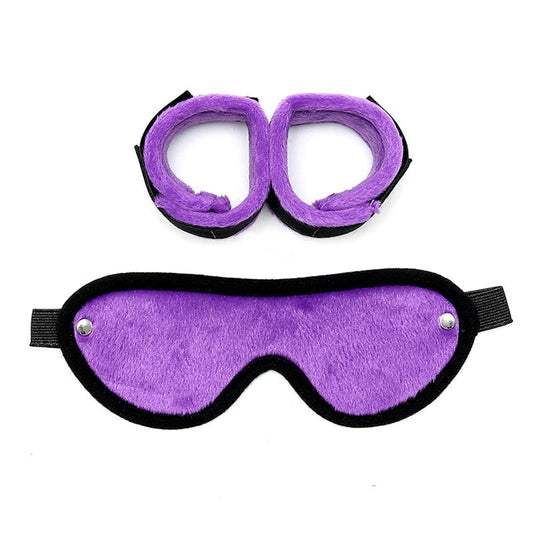 Rimba Bondage Play Handcuffs with Mask Adjustable Purple - UABDSM