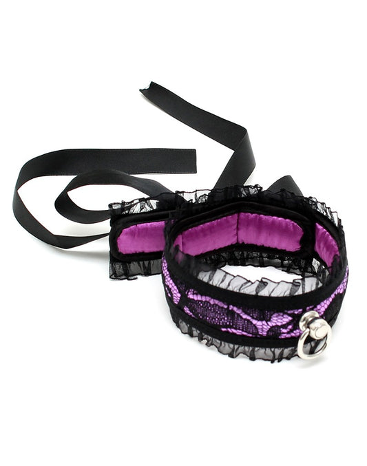 Rimba Bondage Play - Satin Look Collar - One Size - Black / Purple - UABDSM