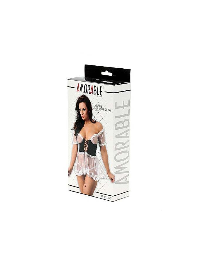 Amorable By Rimba - Waitress Dress And Slip - One Size - Black / White - UABDSM