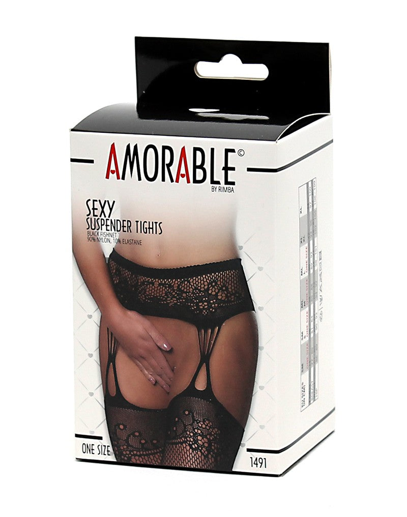 Amorable By Rimba - Suspender Tights - One Size - Black - UABDSM