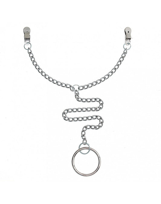 Rimba - Nipple Clamps With Chain And Scrotum Ring Ø 50 Mm. Rimba - Nipple Clamps With Chain And Scrotum Ring Ø 50 Mm. - UABDSM